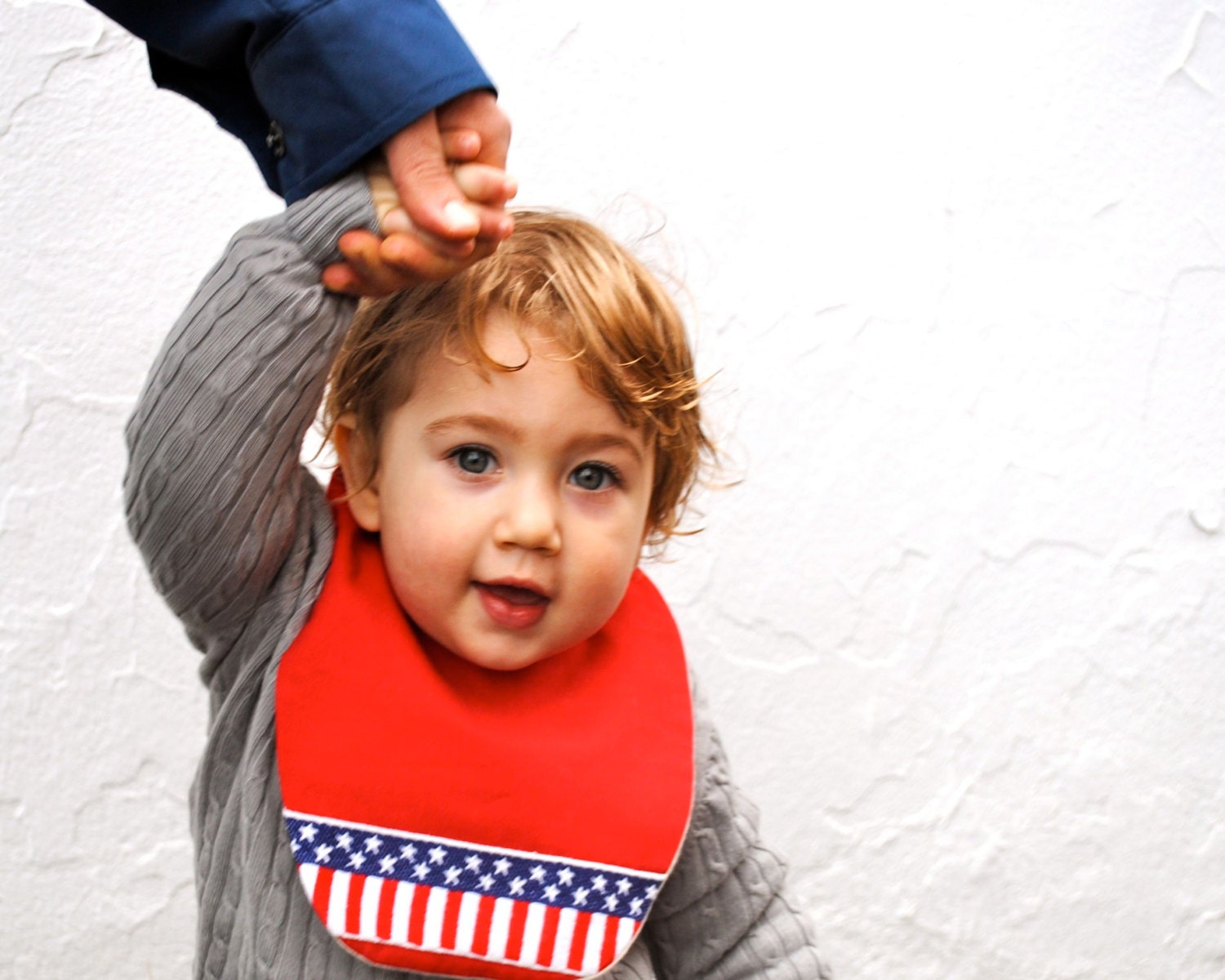 Americana Baby Bib with Vintage Flag Trim and Organic Flannel - Red White and Blue Feeding Drooling Bib - For Eco Friendly Modern Kids