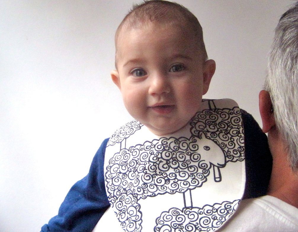 BABY BIB - Organic Sheep Bib - Eco Friendly Mod Lambs in Black and White for Baby Boys & Girls