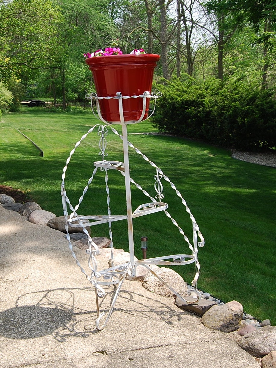 Vintage Wrought Iron Plant Stand 60s
