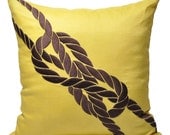 Brown Rope Decorative Pillow Cover, Throw Pillow Cover 18 x  18, Yellow Linen with Dark Brown Rope, Nautical Pillow for Couch, Beach Decor