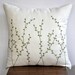 Pussy Willow Throw Pillow Cover, Decorative Pillow Cover, Cream Pillow Fresh Green Floral Embroidery, Pillow Accent, Pillow Case 18 x 18