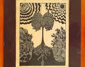 Apple Tree,  limited edition linoleum block, printed and signed in pencil by Lagana, matted in faux Thai silk