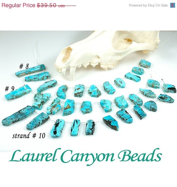 ON SALE Large Turquoise Slice beads Pendant Nacozari Mexico briolette beads bright blue  - 11pc exact strand No.10