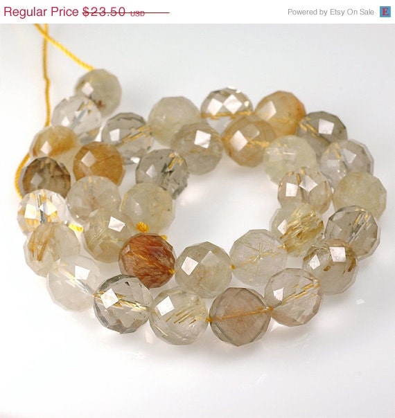 ON SALE Fantastic Multi RUTILATED Quartz  Faceted Round beads 12mm - 8 inches