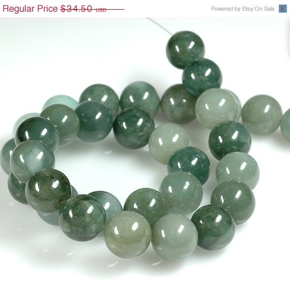 ON SALE Burma JADE 12.5mm Round Beads Moss Seaweed greens - 12mm round gemstone beads - half strand