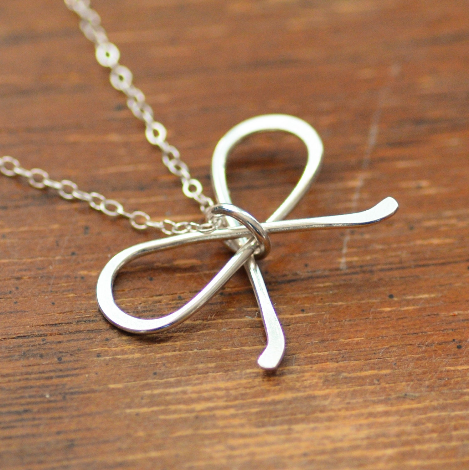 Tiffany Inspired Bow Pendant Necklace Sterling Silver