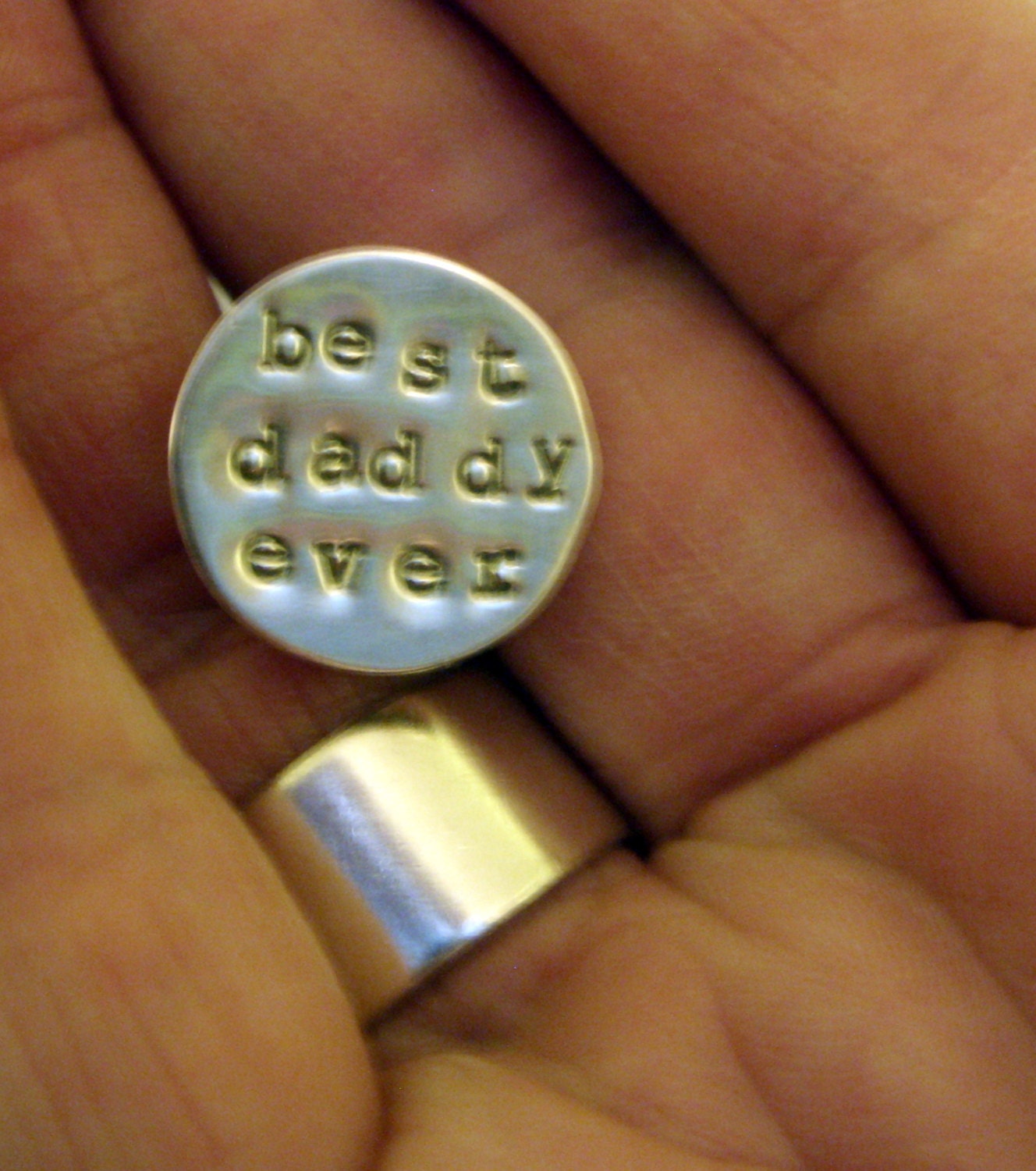 Hand stamped tie tack in sterling silver- best daddy ever- lapel pin for Men- great gift ready to ship 5/8 inch in diameter