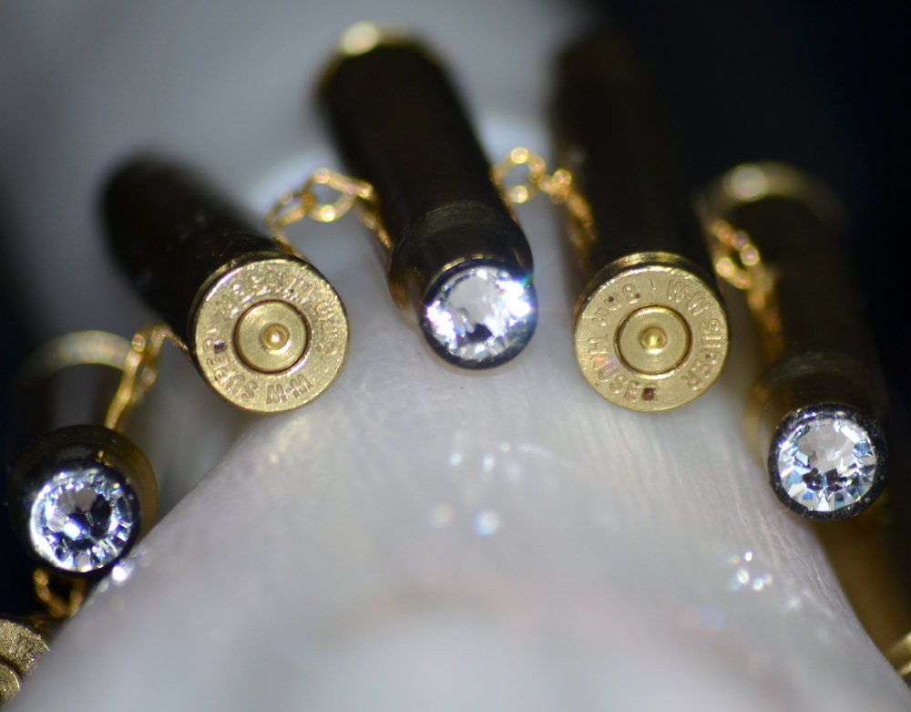 Large Upcycled Bullet Casing Bracelet with Clear Swarovski Crystals