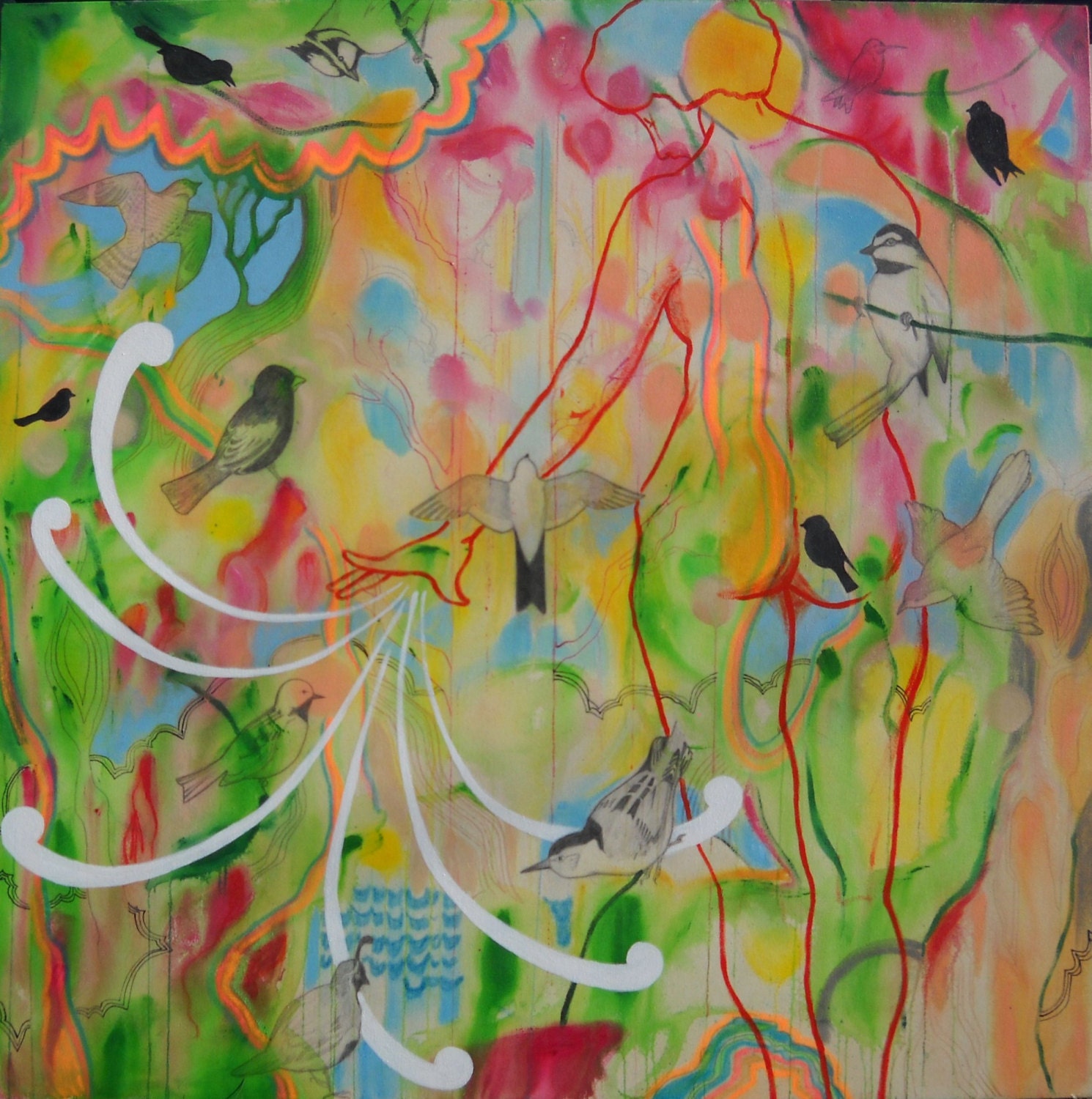Original Painting : "Bird Song" 40"x40"