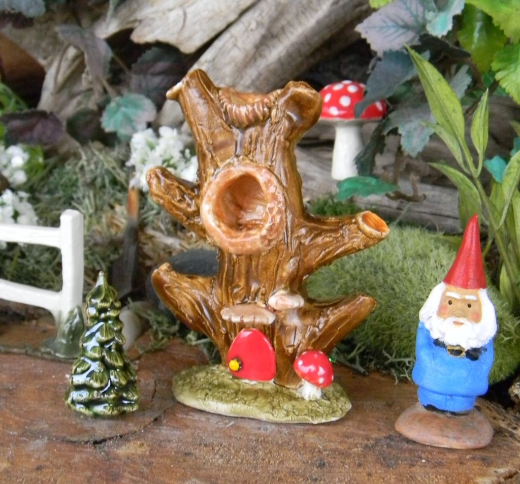 Tree Stump fairy  House Miniature  Little Clay Ceramic  Home Glazed ..terrarium  Miniature- Gnomes can live here too