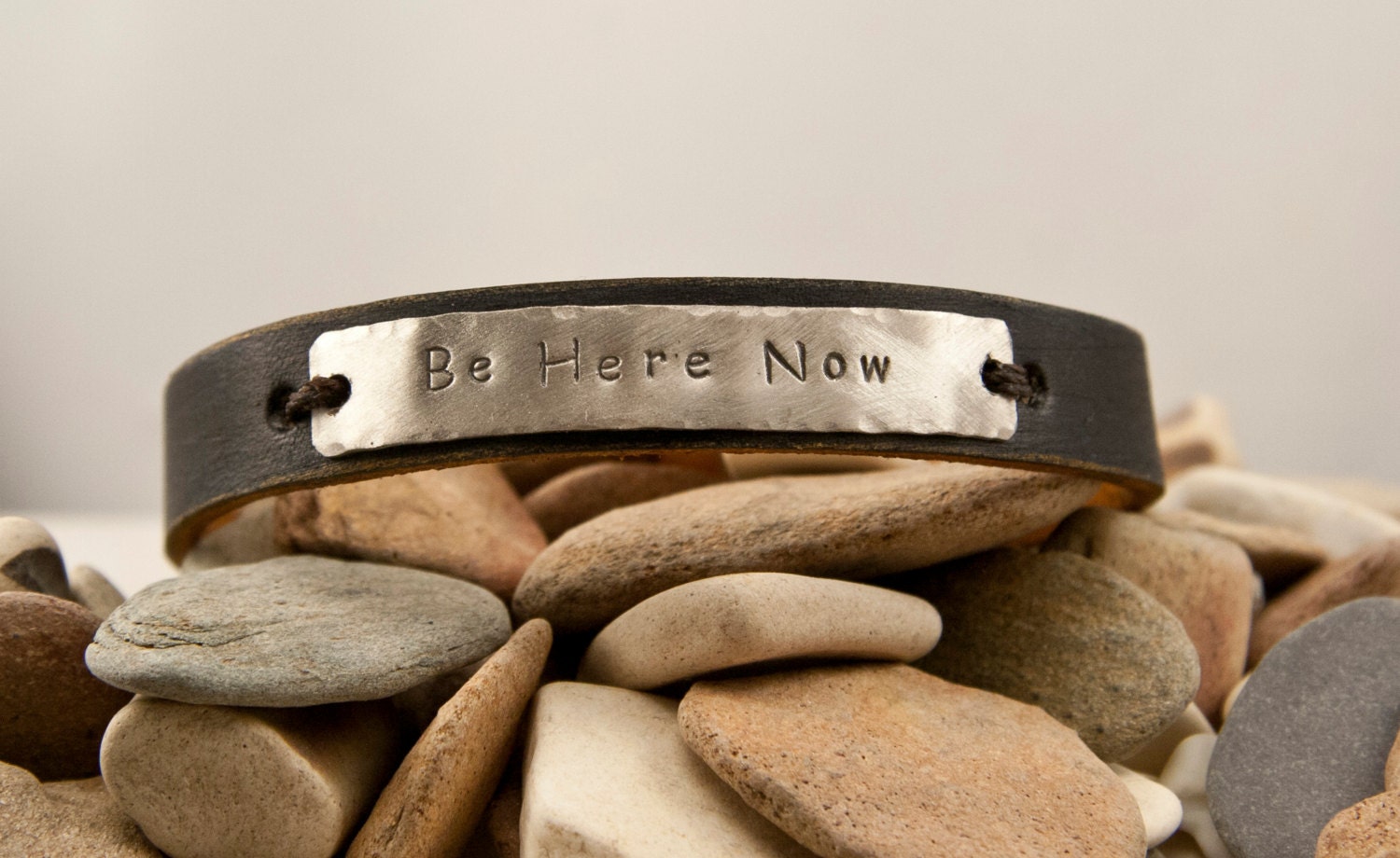 Be Here Now rustic leather cuff bracelet, 1/2 in, distressed leather