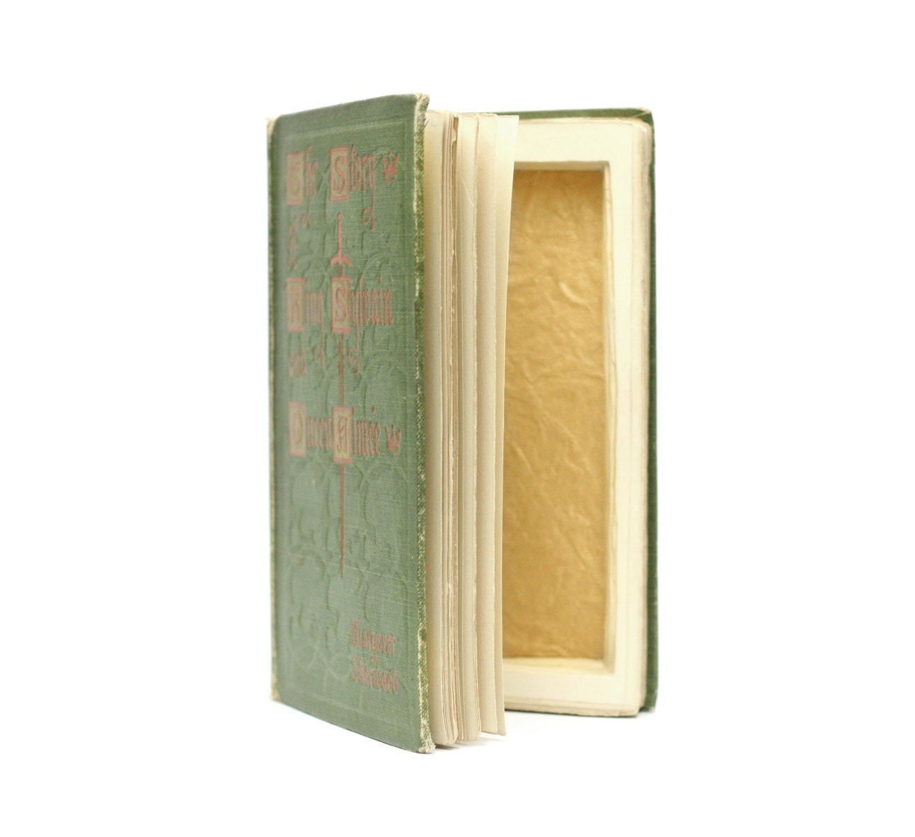Hollow Book Box King Sylvain and Queen Aimee Antique 1904 Gold and Green Secret Stash Upcycled Birthday Gift - READY TO SHIP