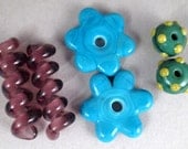 Whimsy Pairs of Handmade Lampwork Art Glass Beads, by Patti Cahill, sra -- Purple and green color scheme