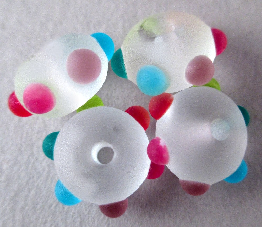 Handmade Lampwork Bead Set of 4 by Patti Cahill, sra -- Frosty Rainbow mini's