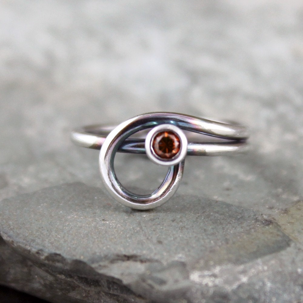 Cognac Brown Diamond Ring  - Sterling Silver Engagement Ring -  Diamond Gemstone Ring - April Birthstone - Rustic Jewellery