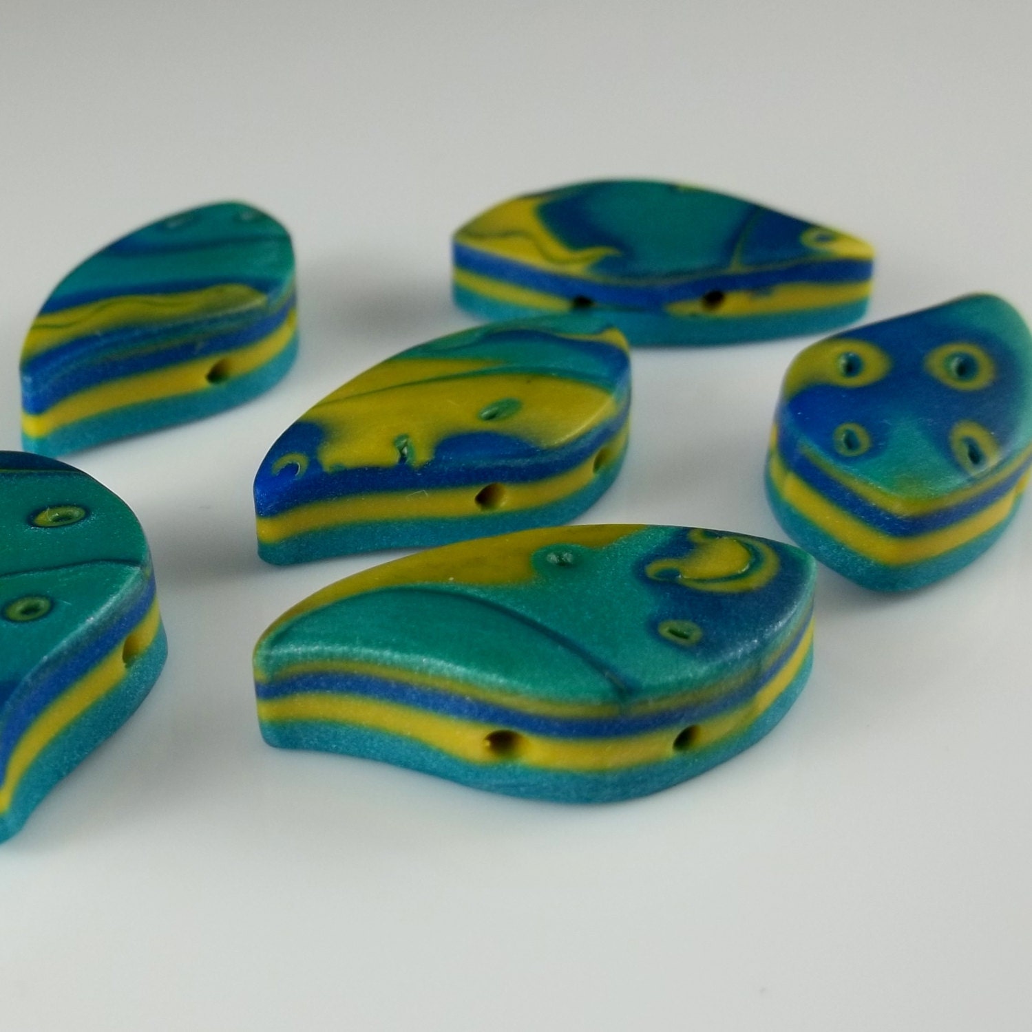 Two Hole Beads in Teal, Blue and Yellow Green for Bracelets