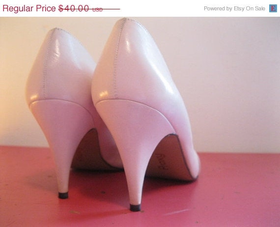 50% off Storewide Sale vintage leather heels 1980s PINK knotted BOW toe stiletto BOMBSHELL womens shoes