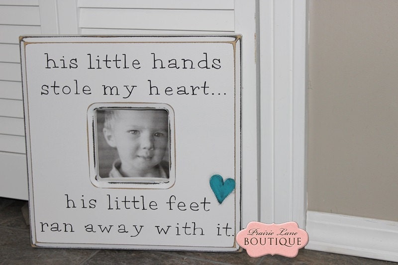12 x 12 Picture Frame, his little hands stole my heart, his little feet ran away with it, New baby, Baby boy, Nursery decor