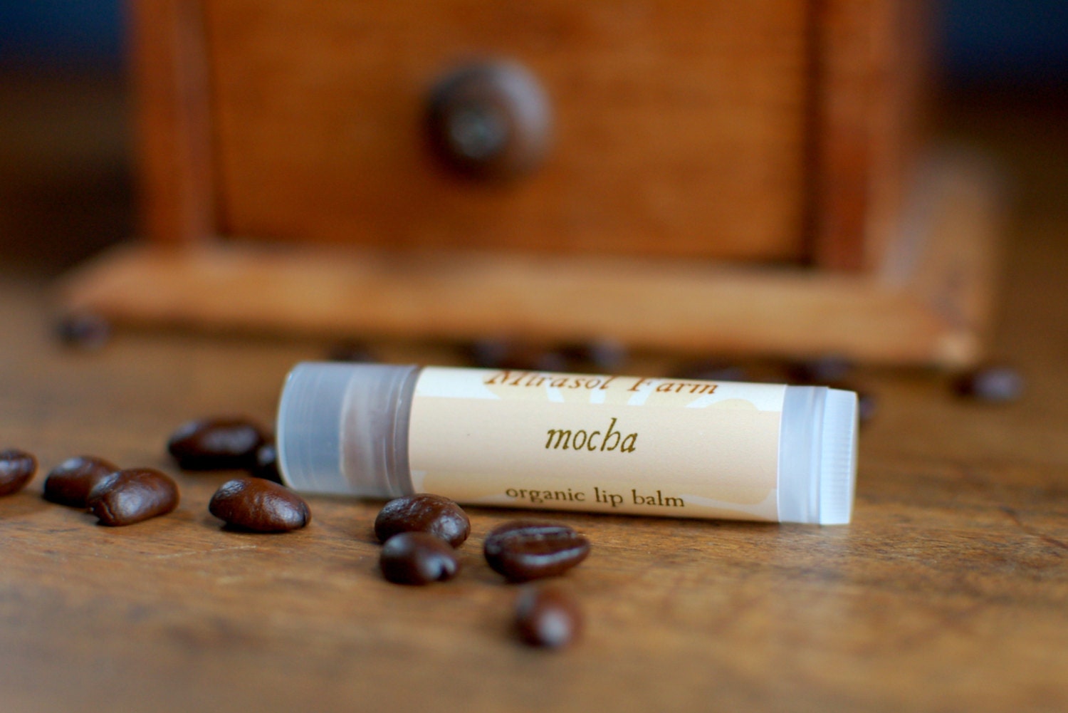 Mocha - organic lip balm. Coffee and cocoa essential oils and absolutes.