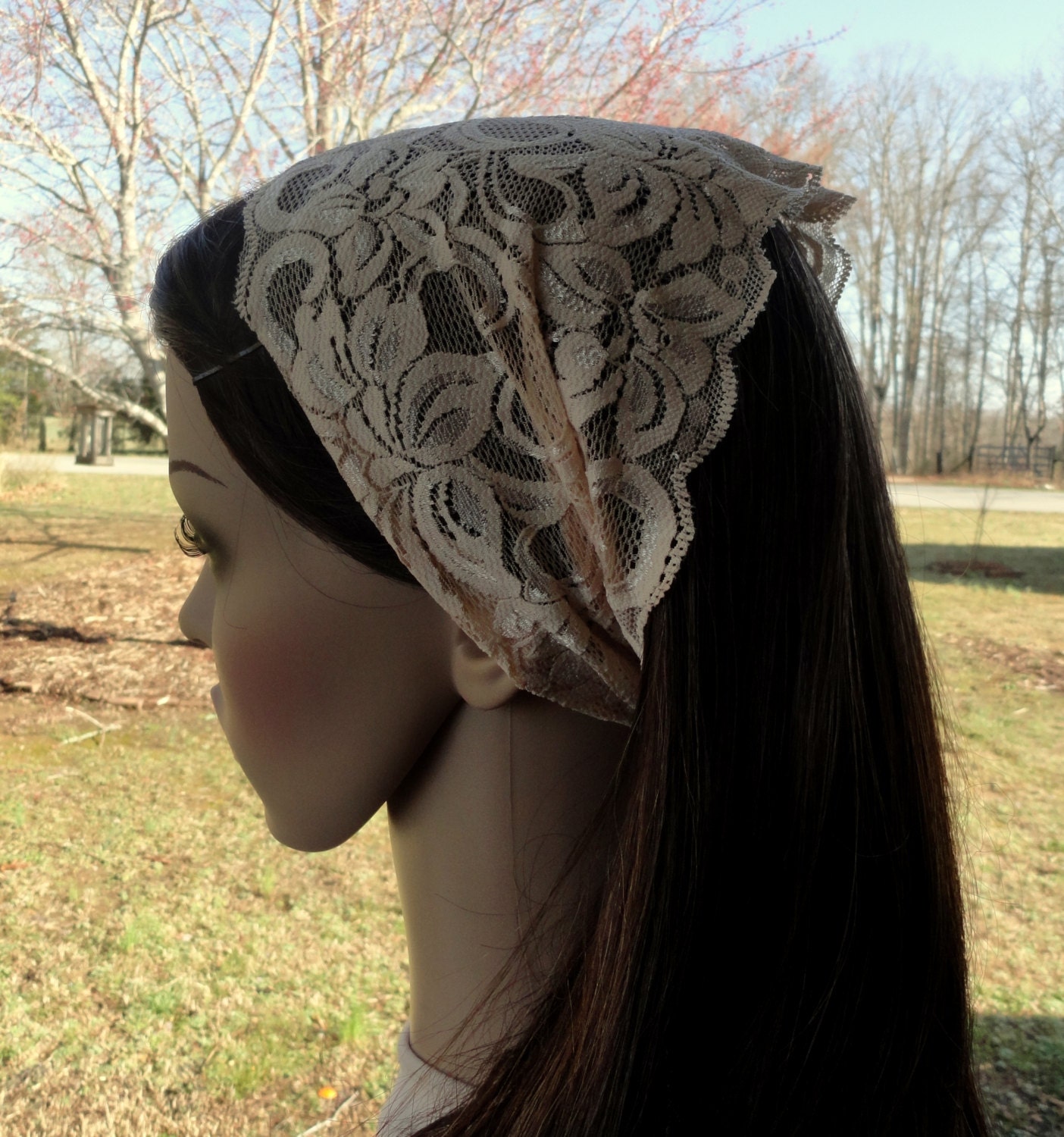 Wide Lace Headcovering Brown Lace Headband Stretch Lace Headband Lace Head covering Womens Boho Headband Adult Head band Stretch