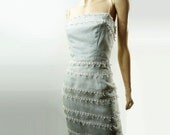 1960s Wiggle Dress Lace Chiffon Ice Blue Silk Summer Party Dress