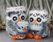 Cozy little Family of Owls Parent Owls holding little baby Owl eco friendly angora wool  (woolcrazy)