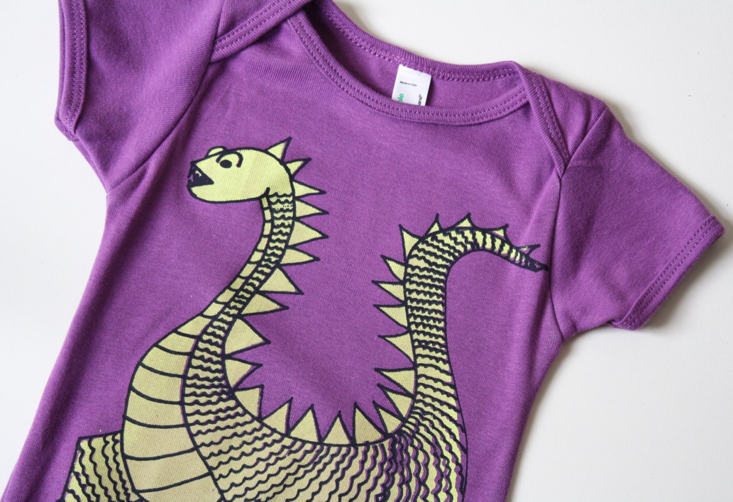 Elliot - Organic Cotton - purple baby bodysuit - dragon screenprint