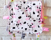 Happy Cows Crinkle Crackle - Bubble Gum Minky -  Pacifier Clip - Binky Holder - Snap handle - READY TO SHIP