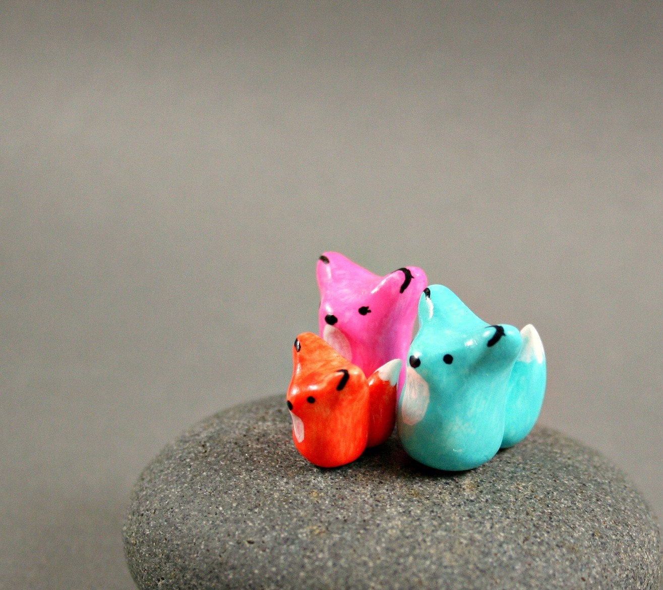 Little Fox Family - Hand Sculpted Miniature Polymer Clay Animal