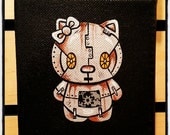 Hand Painted Robo Hello Kitty on mini canvas - 4 x 4 x 1 Gallery Wrap - HelloCity