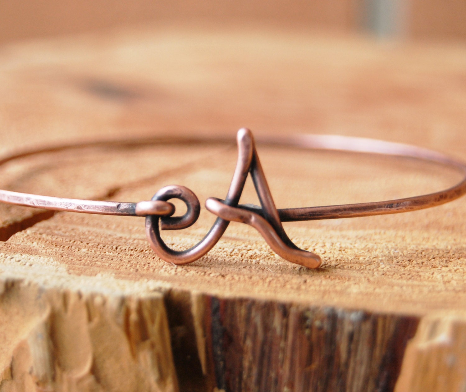 Initial Bracelet. Bangle. Oxidized Copper. Wire Jewelry.