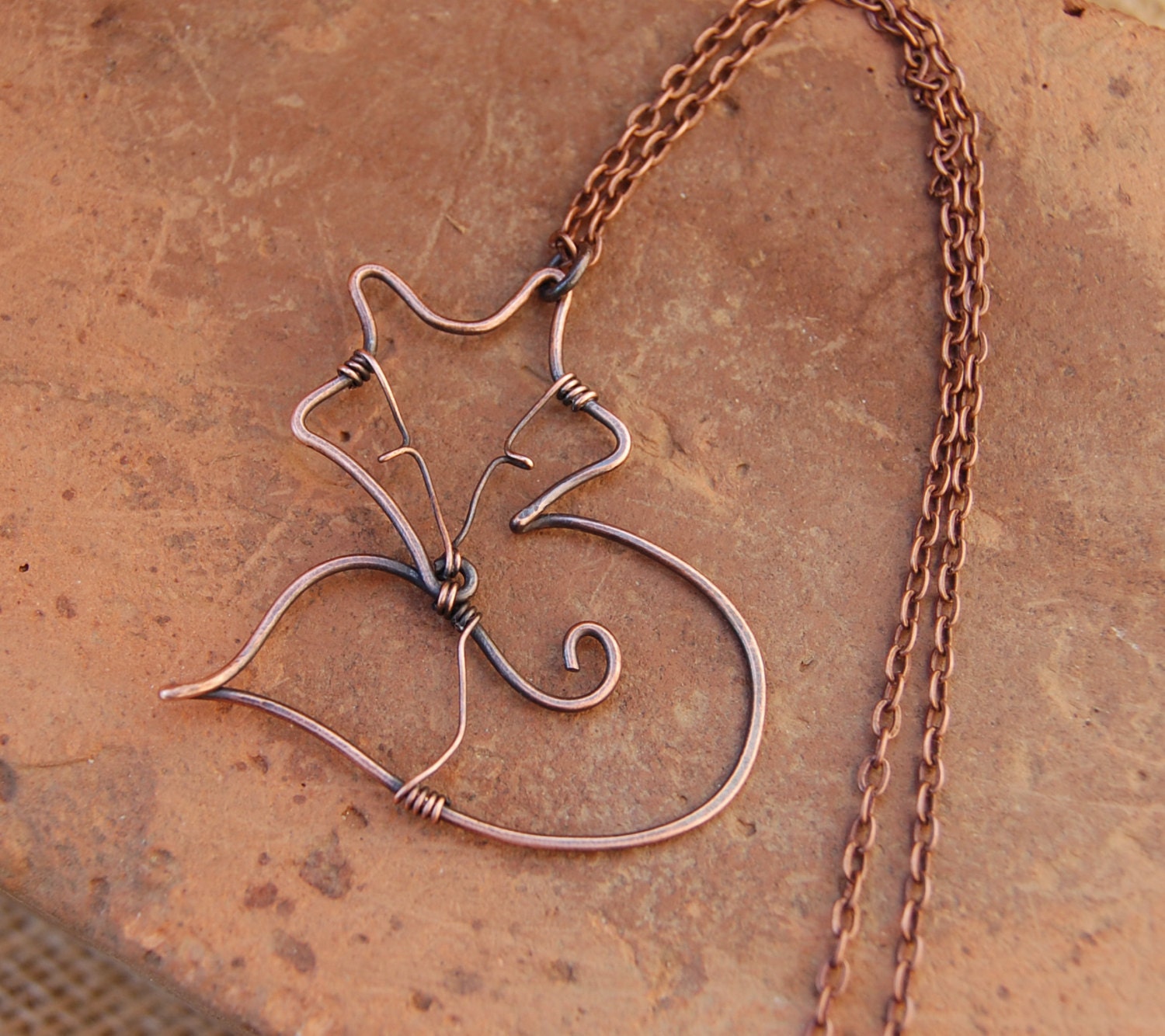 Fox. Fox Necklace. Wire Fox. Sleeping Fox. Copper. Wire Jewelry