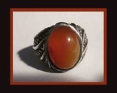 Mans Carnelian/Sterling Modernist Textured Ring,Free US Shipping,Vintage Jewelry,Men
