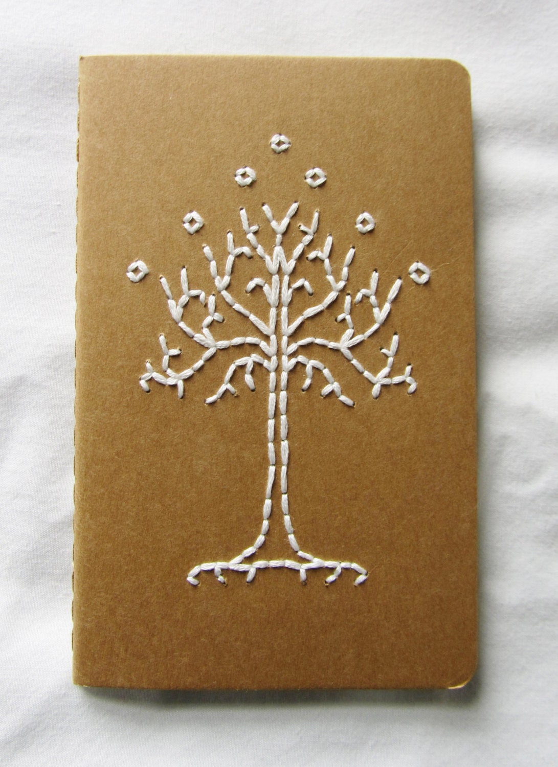 White Tree of Gondor Hand Embroidered Moleskine Notebook