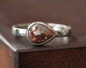 Natural Rose Cut Red Diamond Ring in 14kt White Gold