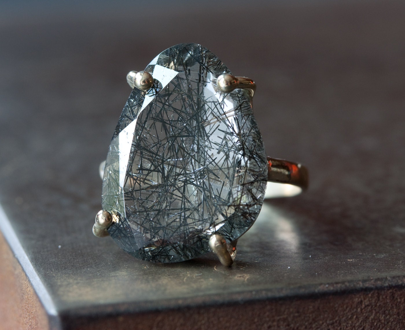 Tourmalated Quartz Ring in 14kt Gold and Sterling Silver