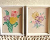 SALE Two Chippy Painted Picture Frames with Floral Paintings 2
