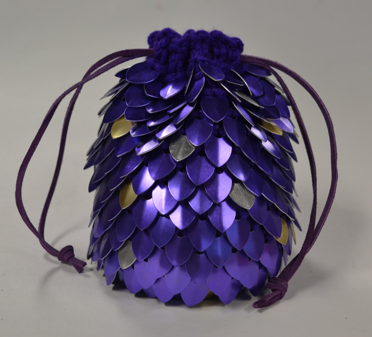 Extra Large Scalemail Dice Bag of Holding in knitted Dragonhide Armor Purple Galaxy