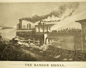 Train Print, Vintage Currier and Ives, 1942, The Danger Signal