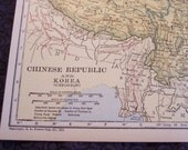 1925 Map of China, vintage Chinese Republic and Korea Chosen map