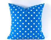 BLUE and White Polka Dot Pillow Cover 20 inch INDOOR OUTDOOR