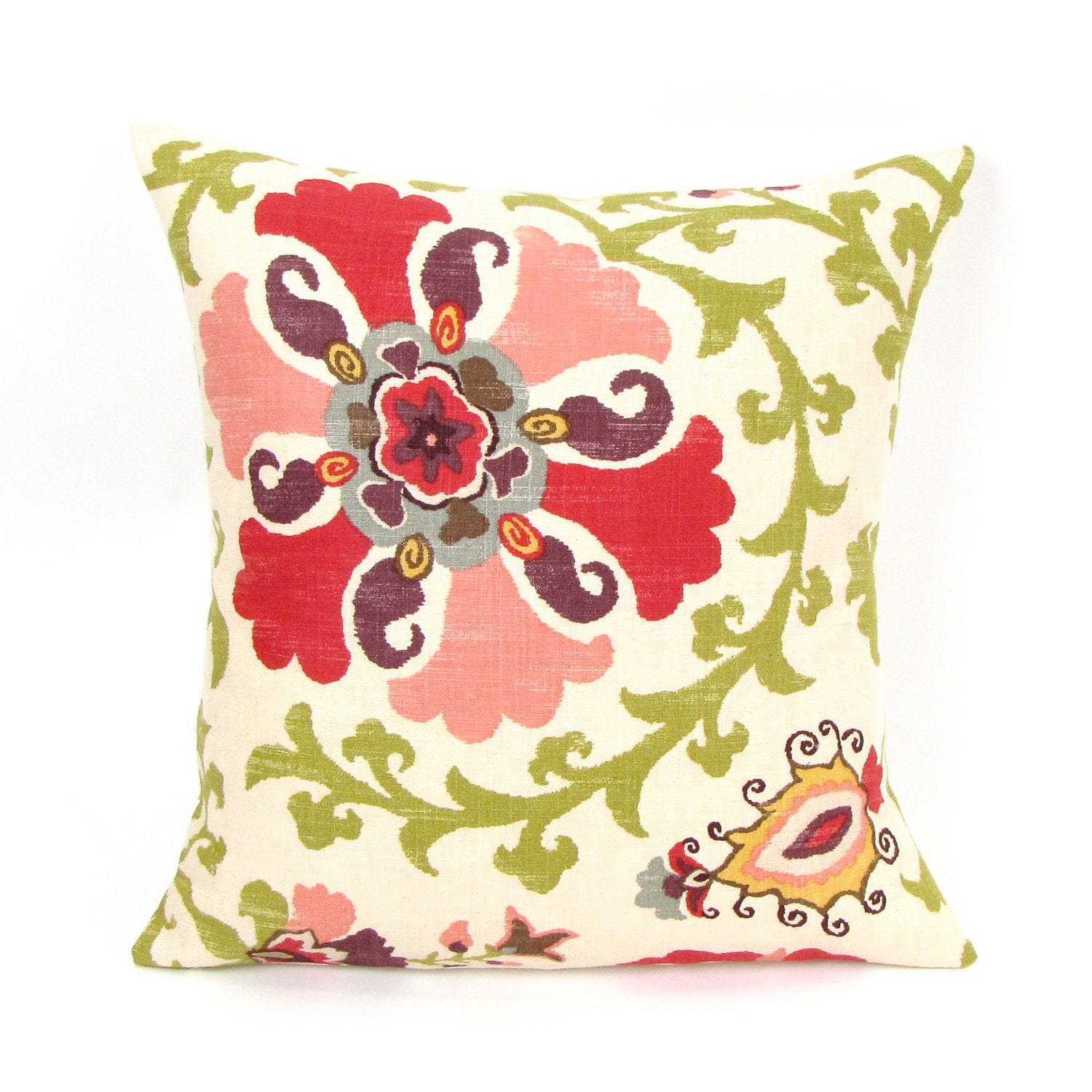 Cherry Blossom Suzani Linen Pillow Cover 18 inch  PINK LINEN PILLOW