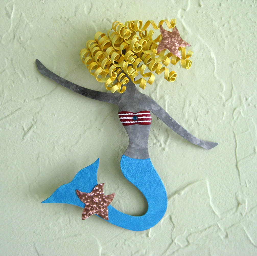 Metal mermaid art - Fern- handmade recycled metal wall sculpture bathroom decor kids room