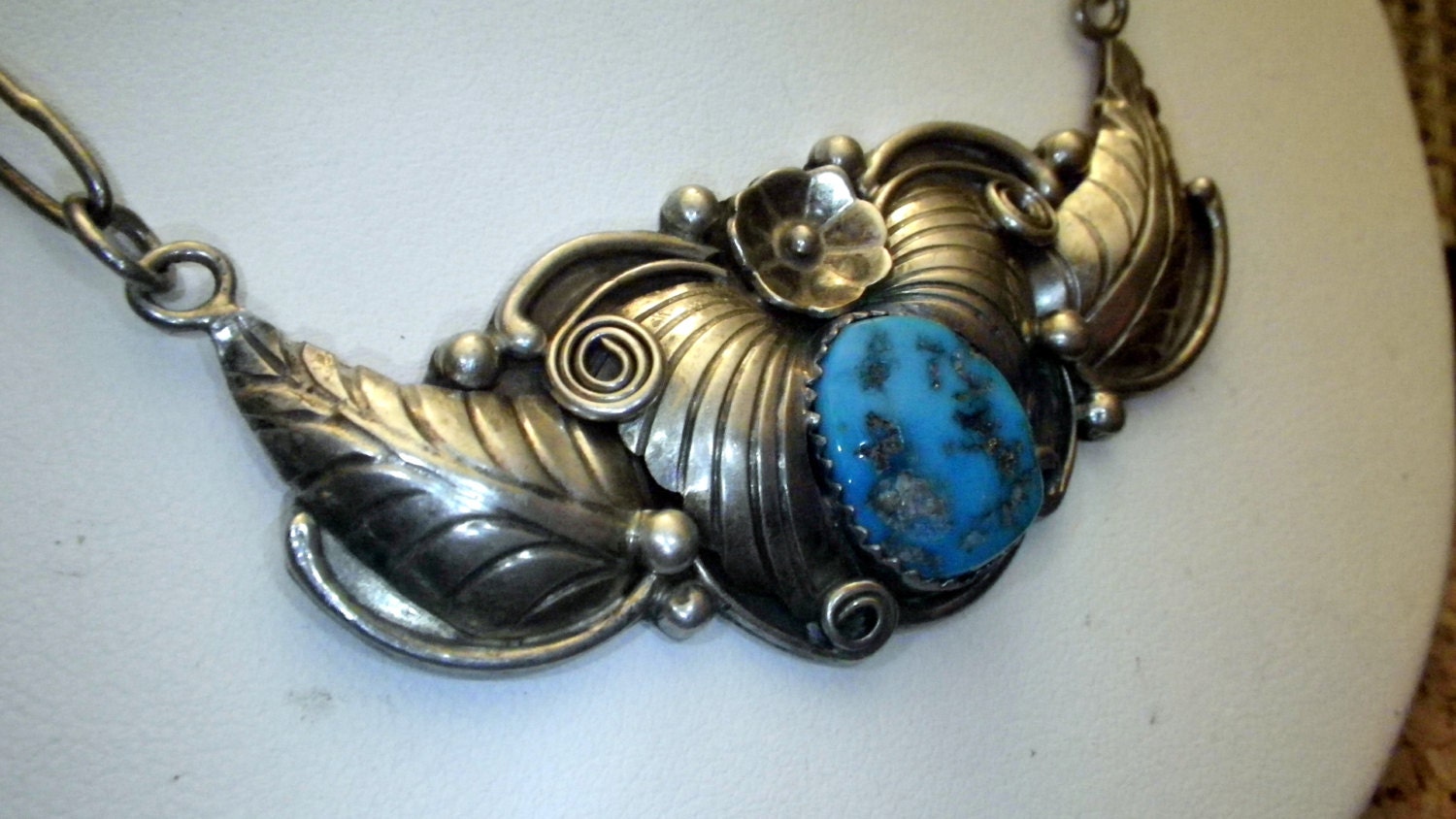 Native NAVAJO L Charley Sterling and Tourquoise Necklace