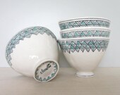 Porcelain Geometric Sketch Patterned Bowl in Turquoise