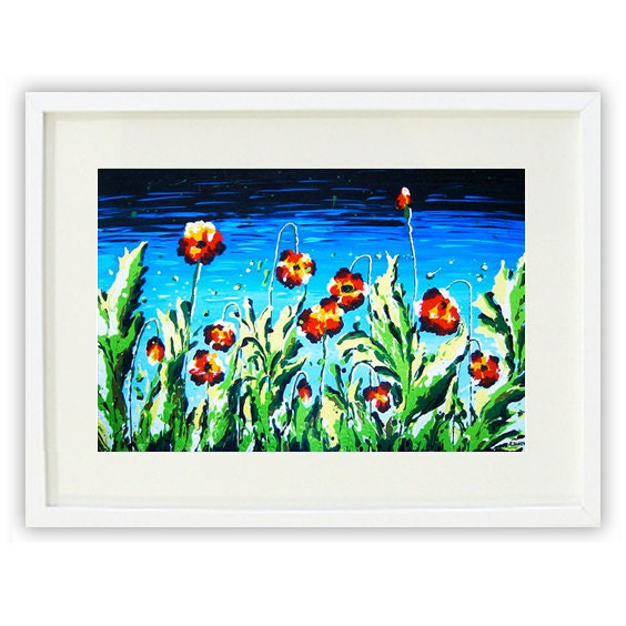 Red Poppies Giclee Print - Flower Art Print - Floral Art Poppy Wall Art Wedding Gift - 13x18 Signed