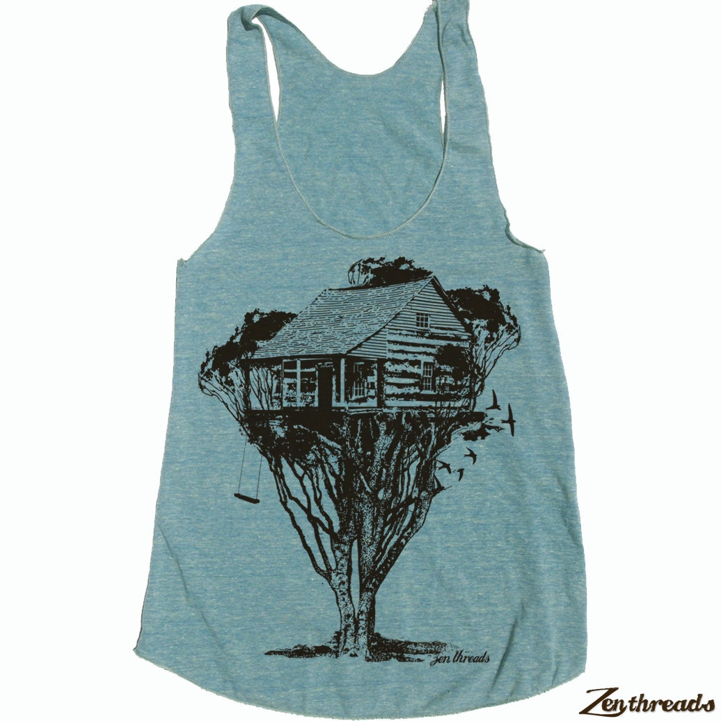 Womens TREEHOUSE Cabin american apparel Tri-Blend Racerback Tank Top S M L (8 Color Options)