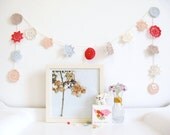 NEW Ursula romantic wedding garland, hand crochet folk flowers in Shabby Chic colours - ivory, peach & coral - ready to ship, by Emma Lamb