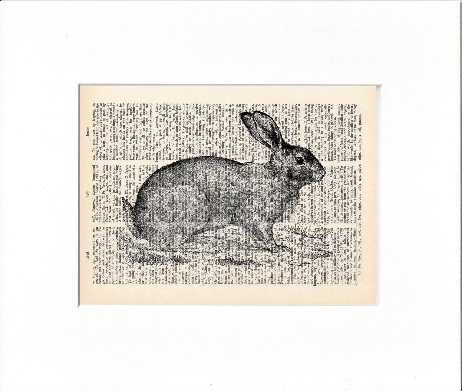 Rabbit, Art Print, Vintage Dictionary, Book Page, Bunny, Nursery, Child, Nature, Woodland