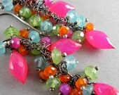 Chalcedony, Quartz and Carnelian Oxidized Sterling Silver Cluster Earrings - Fruit Punch